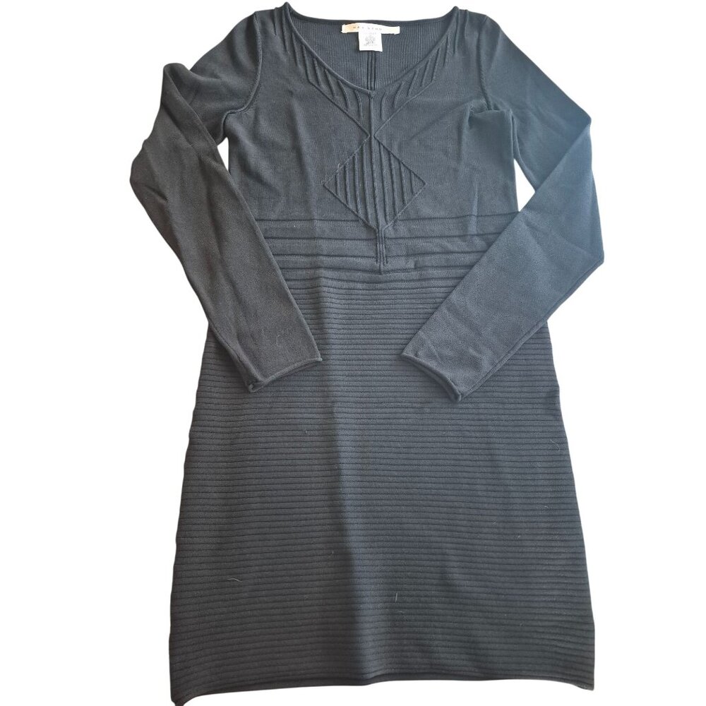 Max Studio Black Long-Sleeve Textured Knit Dress Large - Picture 1 of 6